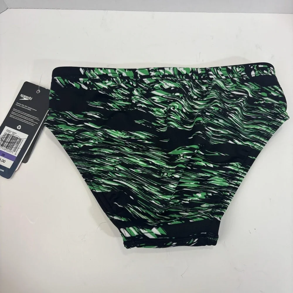 NWT Speedo Endurance+‎ Swim Brief Bottom Boys 26 / 10 Green Black Swim Suit
